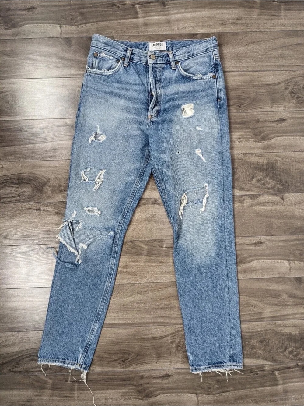 Agolde Women's Light Blue Distressed Boyfriend Jeans